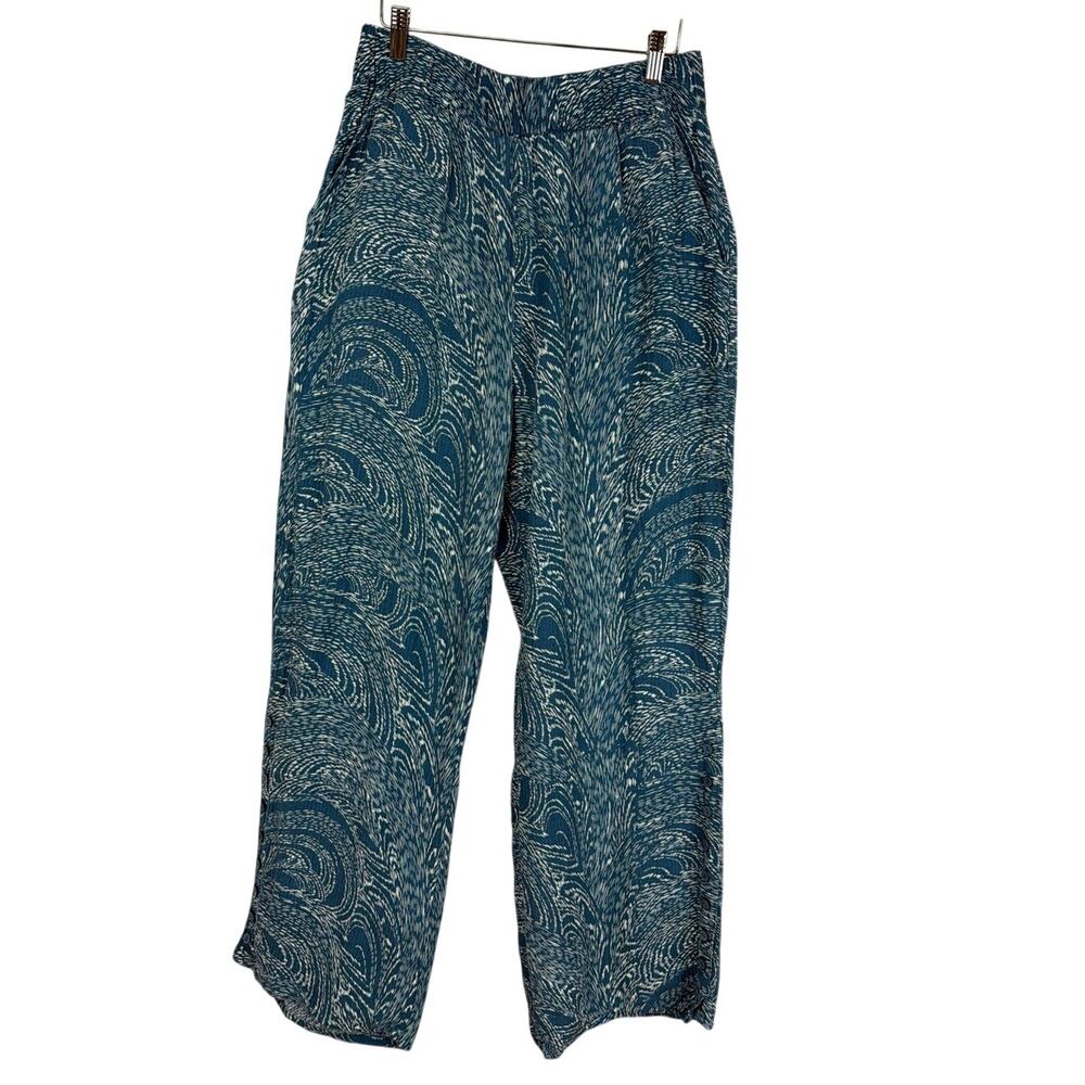Soft Surroundings Blue White Pattern Wide Leg Elastic Waist Pants M